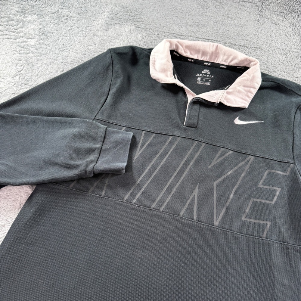 Nike SB Dri-FIT Rugby Polo Shirt Mens XL Black Pink Long Sleeve 885847-011
